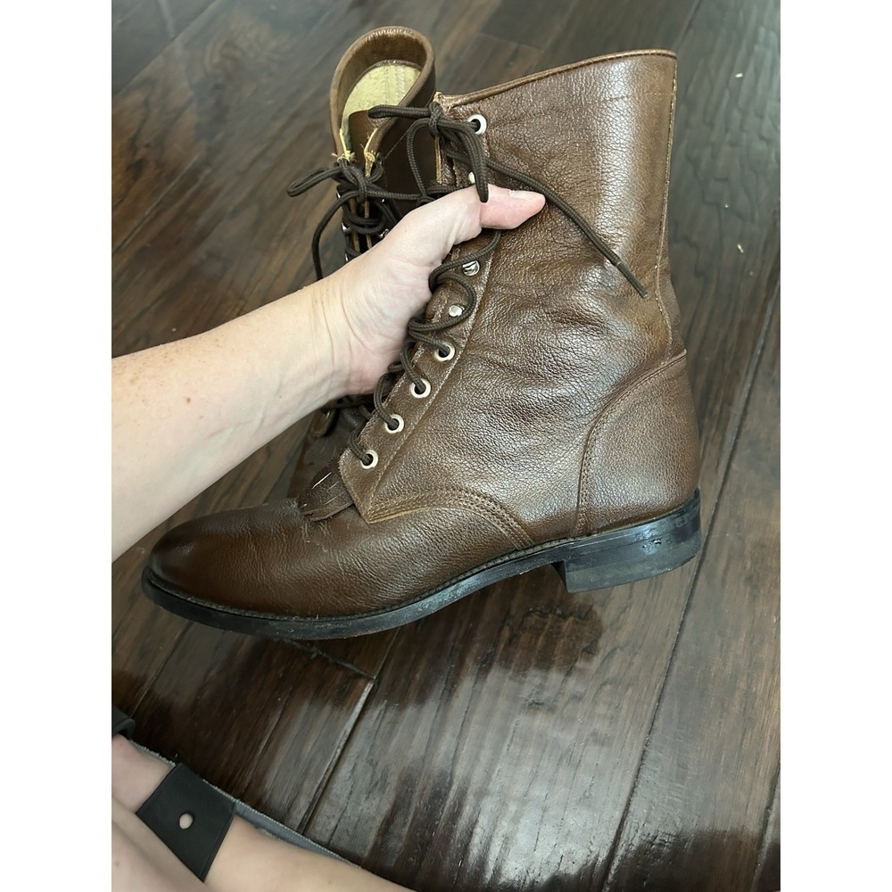 Justin 508 Brown Leather Granny Lace-up Kiltie Roper Boots Womens 7.5D Steampunk - Picture 4 of 10